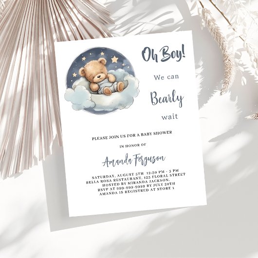 Papier Teddy ours garçon nuage budget baby shower invitat