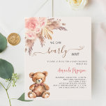 Papier Teden ours rose pampa herbe fille baby shower<br><div class="desc">Pour un baby shower de style boho moderne. Arrière - plan beige. Décoré de fleurs roses,  de roses,  de pelouse de pampas et d'un ours en peluche. Personnalisez et ajoutez un nom et des détails du parti. 1 feuille = 1 invite imprimé bord à bord.</div>