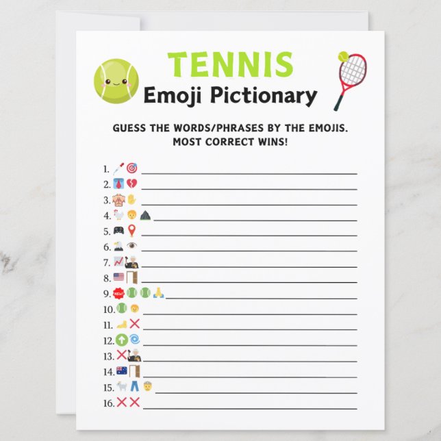 Papier Tennis Emoji Pictionary Jeu (Devant)