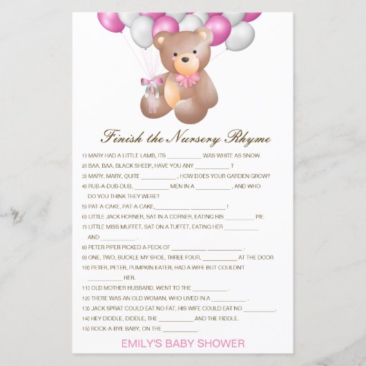 Papier Terminer le rime de la pépinière avec réponse (Devant)