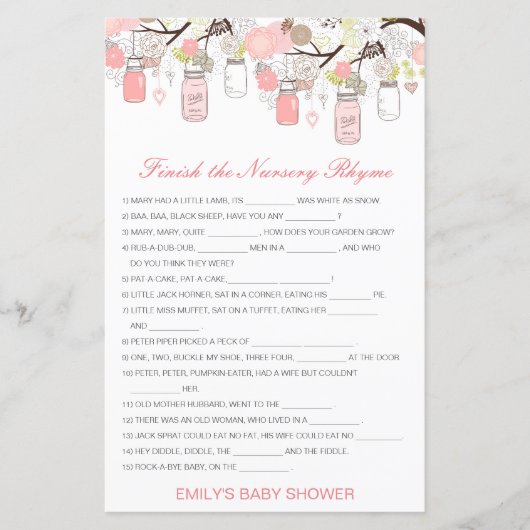 Papier Terminer le rime de la pépinière avec réponse (Devant)