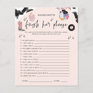 Papier Terminez la phrase Jeu de Bachelorette Disco Cowgi