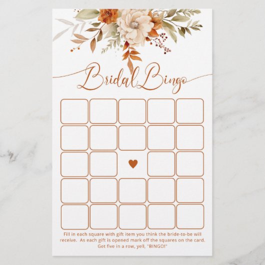 Papier Terracotta automne Bride douche jeu de bingo (Devant)