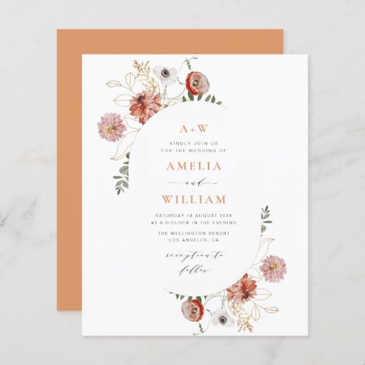 Papier terracotta boho automne invitation florale (Devant / Derrière)