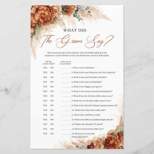 Papier Terracotta bordeaux floral Que disait le marié (Devant)