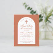Papier Terracotta Budget Boy First Communion Invitation (Debout devant)