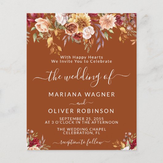 Papier Terracotta Budget Romantique Automne Mariage flora (Devant)