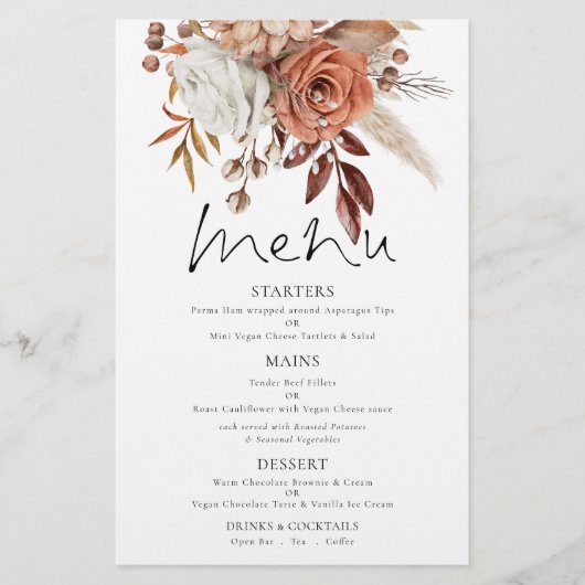 PAPIER | Terracotta Florals Rustic Wedding Menu (Voorkant)
