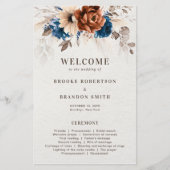 Papier Terracotta Navy Blue Pampas Grass Wedding Programm (Devant)