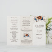 Papier Terracotta Navy Blue Pampas Grass Wedding Programm (Debout devant)
