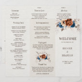 Papier Terracotta Navy Blue Pampas Grass Wedding Programm (Devant / Derrière)