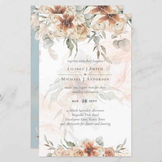 Papier Terracotta Pampas Grass BOHO Mariage (Devant / Derrière)