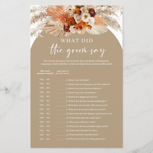 Papier Terracotta pampas herbe Que disait le marié (Devant)