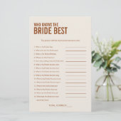 Papier Terracotta Qui Connaît Le Jeu De Fête des mariées  (Debout devant)