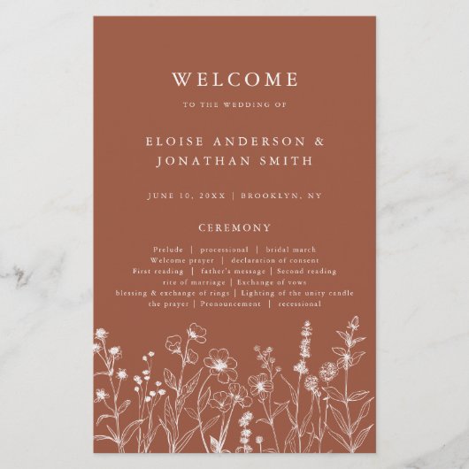 Papier Terracotta Rustic Fall Fleur sauvage Wedding Progr (Devant)