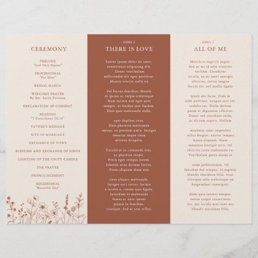 Papier Terracotta Rustic Fall Fleur sauvage Wedding Progr (Dos)