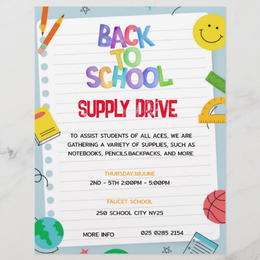 Papier Terug naar School Supply Drive Fundraiser F Flyer (Voorkant)