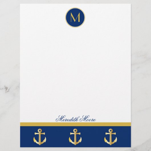 Papier Tête de lettre design Marine et Gold Ancres (Devant)