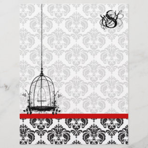 Papier Tête de lettre Monogramme rouge damassé vintage Bi