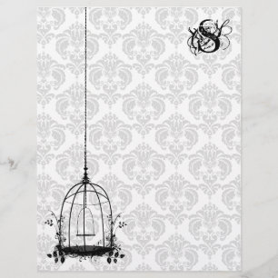 Papier Tête de lettre Monogramme rouge damassé vintage Bi