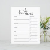 Papier Texte minimal Planificateur de repas hebdomadaire (Debout devant)