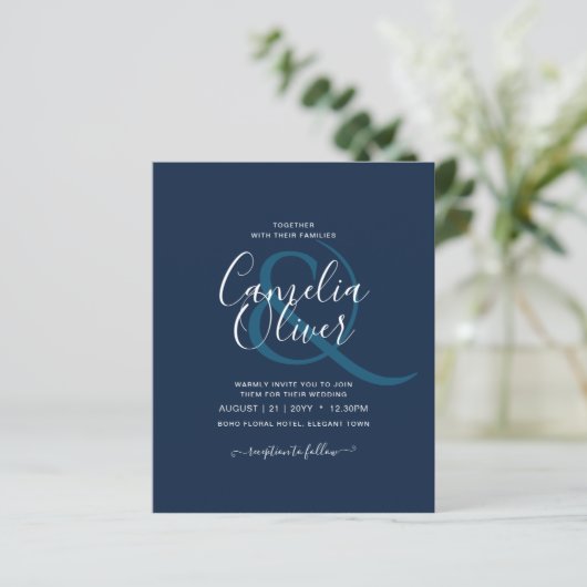 Papier Texte monochrome bleu moderne uniquement Mariage (Debout devant)
