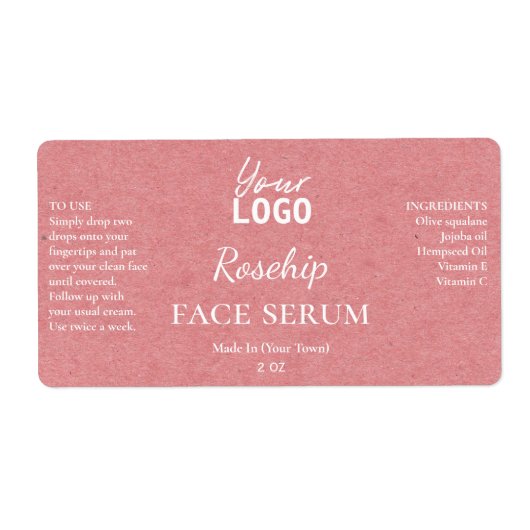 Papier Texture rose Étiquette de serum de rosehip (Devant)