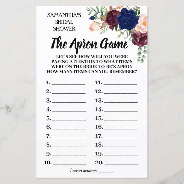 Papier Tha Apron nuptiale douche jeu anglais espagnol (Devant)