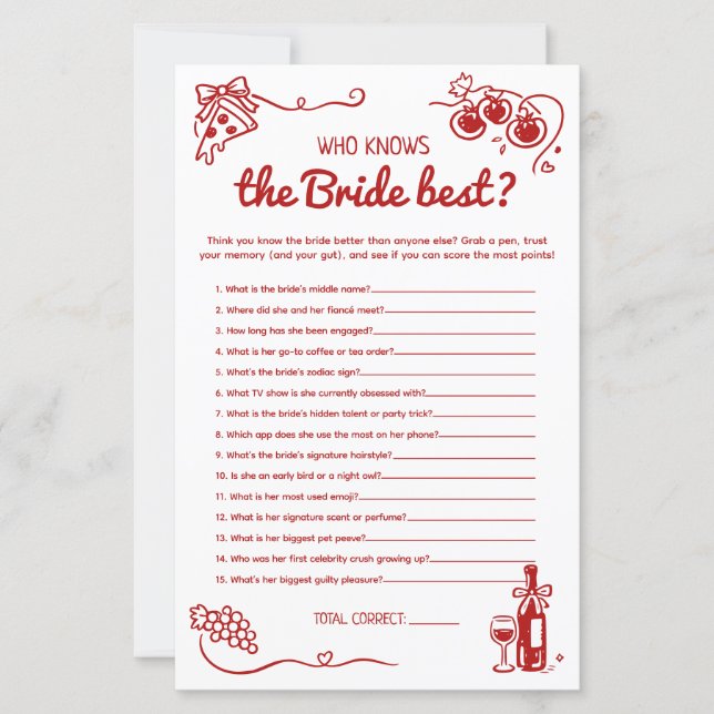 Papier That's Amore Who Knows the Bride Best Bridal Game (Devant)