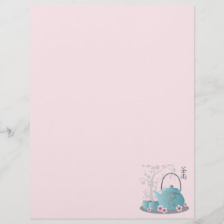 Papier thé bleu asiatique set cerisier fleur design graph