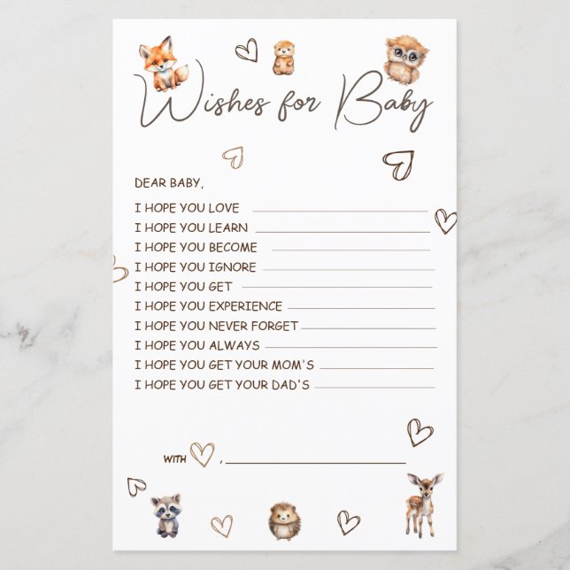 Papier Thème Animaux de la Forêt pour Bébé (Devant)