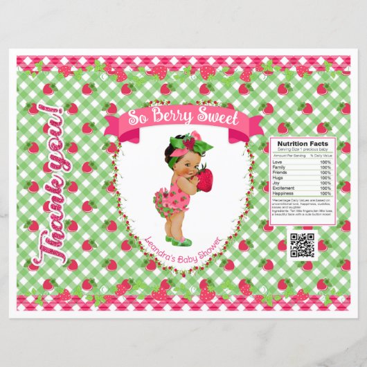Papier Thème Bébé Fraise Sac à Puce Gingham Vert Rose (Devant)