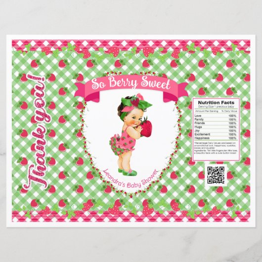 Papier Thème Bébé Fraise Sac à Puce Rose Gingham (Devant)