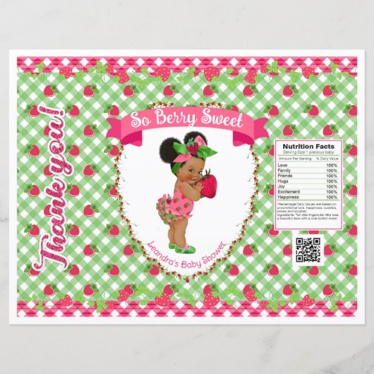 Papier Thème Bébé Fraise Sac à Puceaux Rose Gingham Vert (Devant)