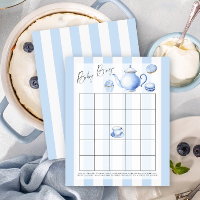 Papier Thème de fête à thé bleu - Jeu de Bingo bébé (Créateur téléchargé)