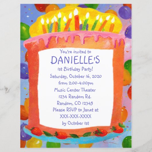 Papier Thème de gâteau d'anniversaire invitations de fête (Devant)