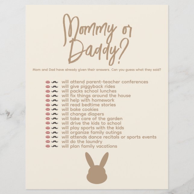 Papier Thème de jeu Maman ou Papa Lapin  (Devant)