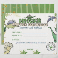 Thème Dinosaur Party, Certificat Dino Adoption