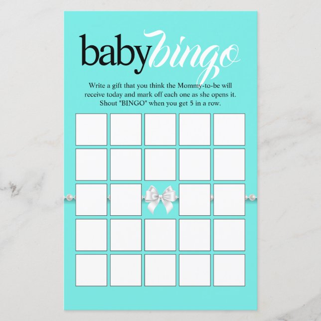 Papier Thème Tiffany turquoise Bingo Baby shower Jeu (Devant)