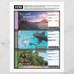 Papier Ticket Faux Tahiti pour Voyage et Événements
