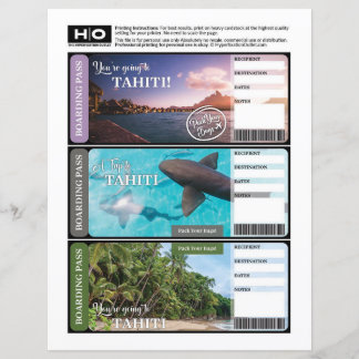 Papier Ticket Faux Tahiti pour Voyage et Événements
