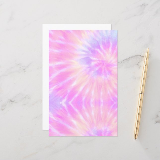 Papier Tiedye Pastel Rainbow Spirale Hippie Tie Dye (Devant/Arrière en situation)