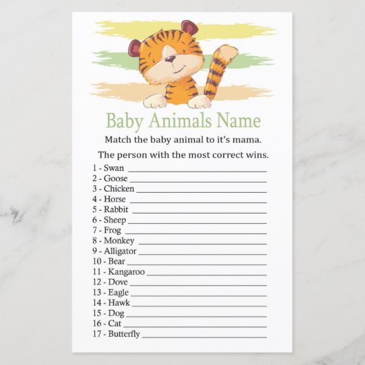 Papier Tiger Bébé Animaux Nom Jeu (Devant)