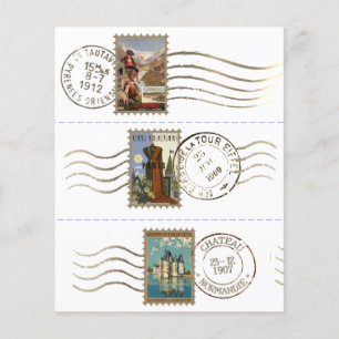 Papier Timbres Poste Fausse Français Vintage Junk Journal