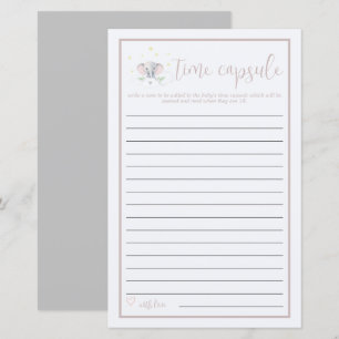 Papier Time Capsule Elephant Baby shower Jeu