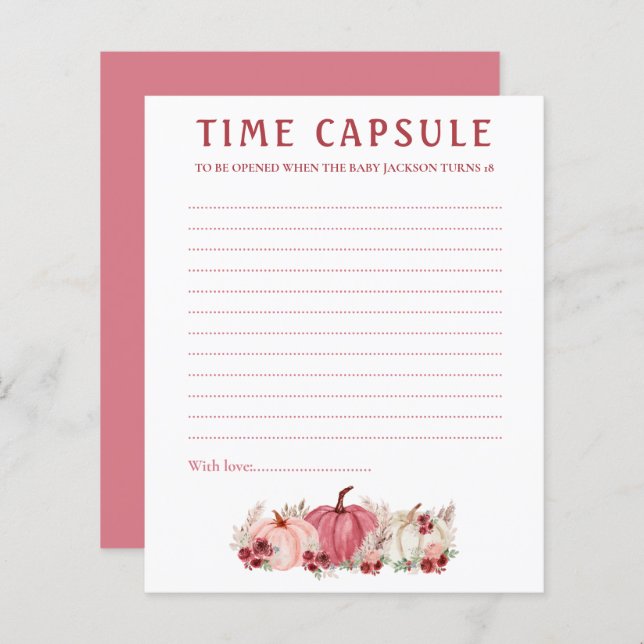 Papier Time capsule Marsala Citrouille Baby shower Jeu (Devant / Derrière)