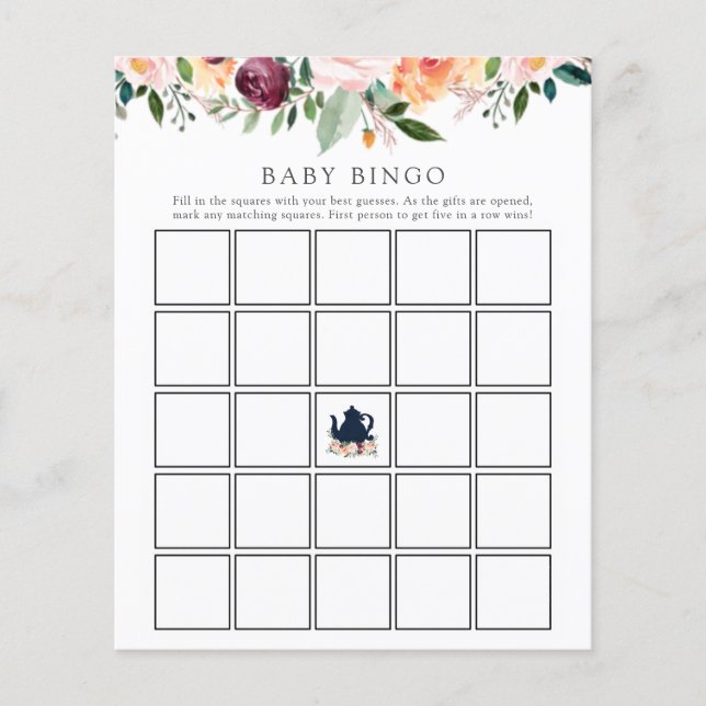 Papier Time for Tea Baby Bingo Game Card (Devant)