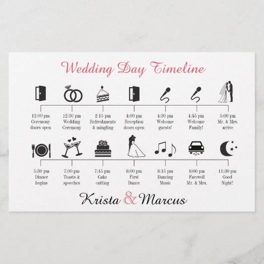 Papier Timeline Mariage d'icônes simples (Devant)