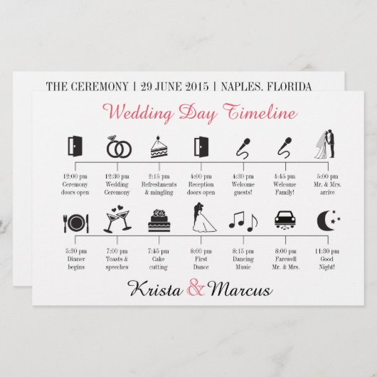 Papier Timeline Mariage d'icônes simples (Devant / Derrière)