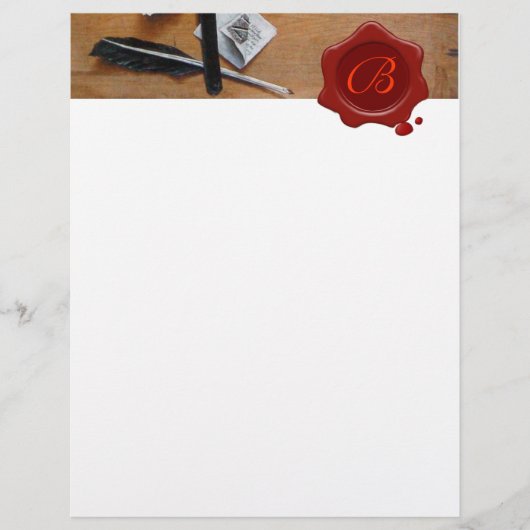 PAPIER TITULAIRE DE LETTRE EN CIRE ROUGE BOIS MONOGRAMME (Devant)